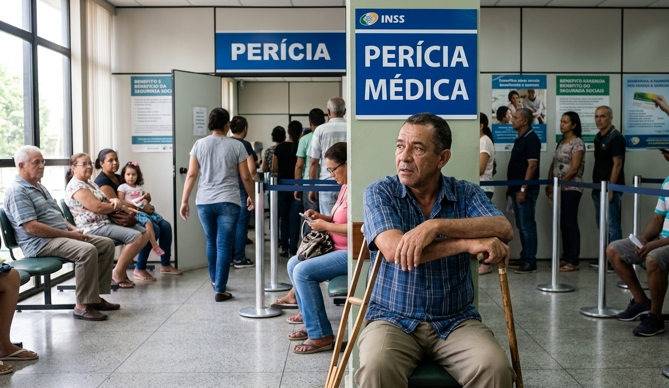 Trabalhador aguardando atendimento de perícia médica no INSS